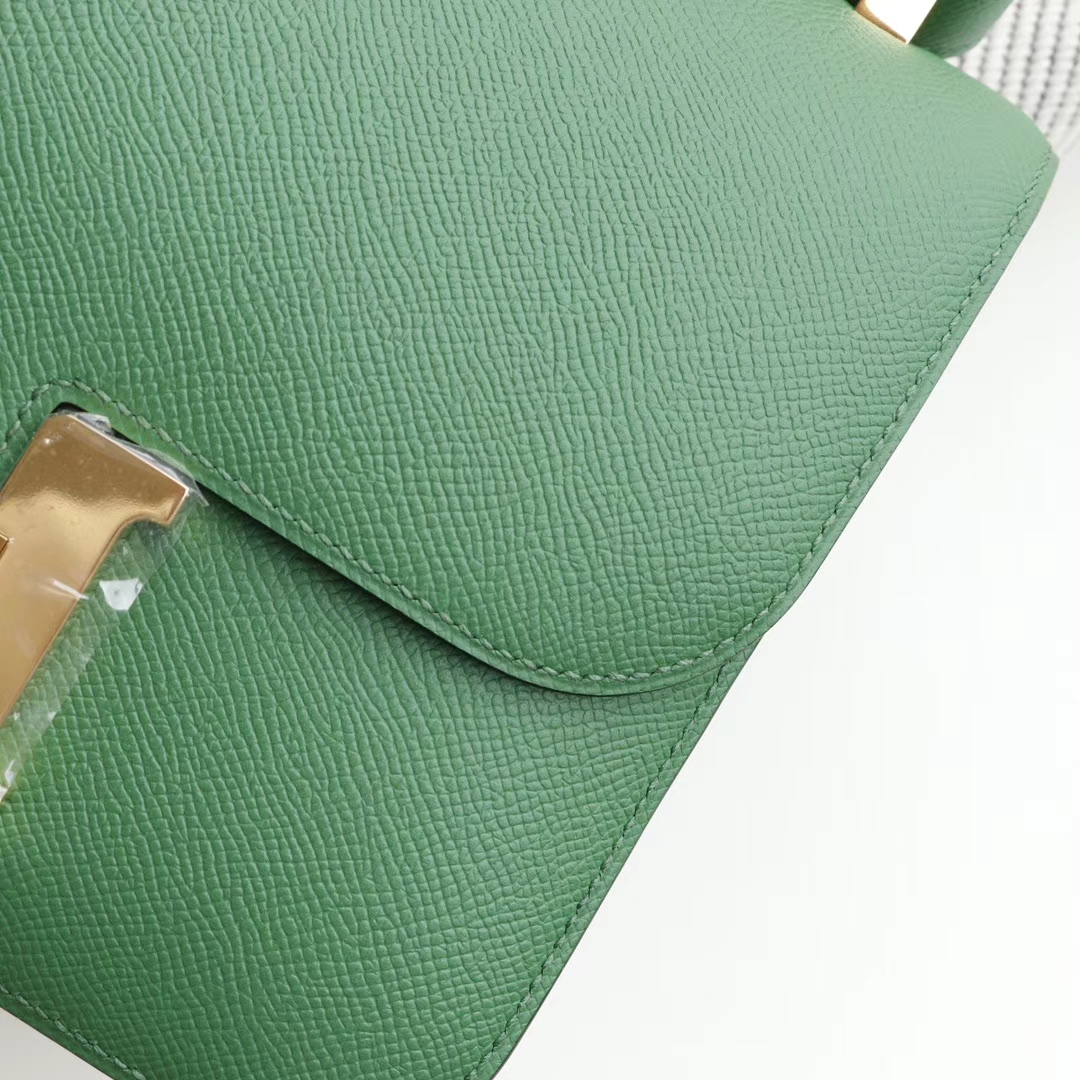 HERMES 1K竹子绿 Constance24CM 空姐包 原厂Epsom皮 银扣 纯手工手缝工艺制作