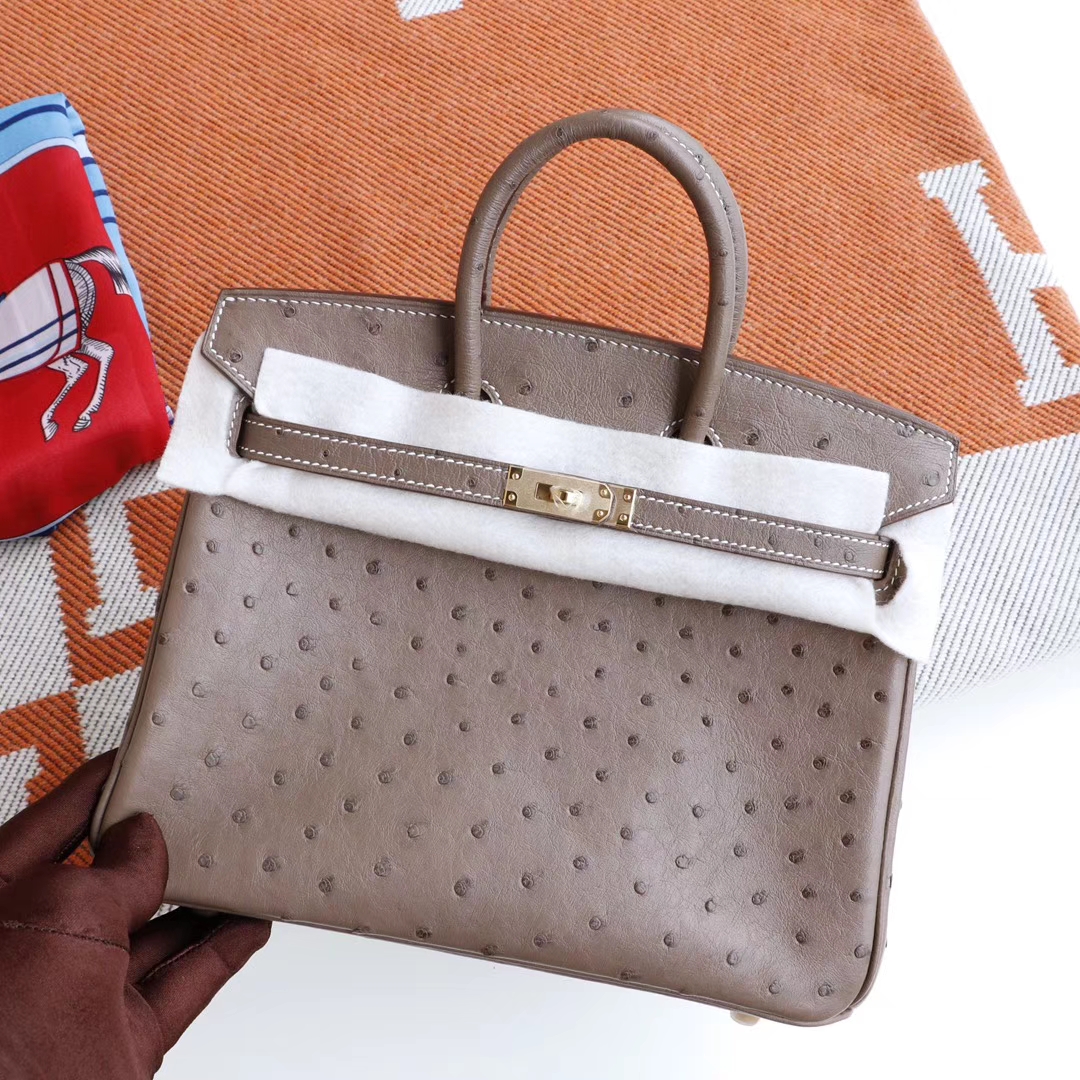 HERMES Birkin25CM Ck18大象灰 南非Kk鸵鸟皮 老师傅全手缝 金扣