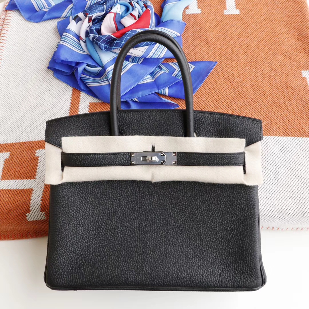 HERMES 现货、CC89 经典黑 Birkin30CM Togo皮 银扣