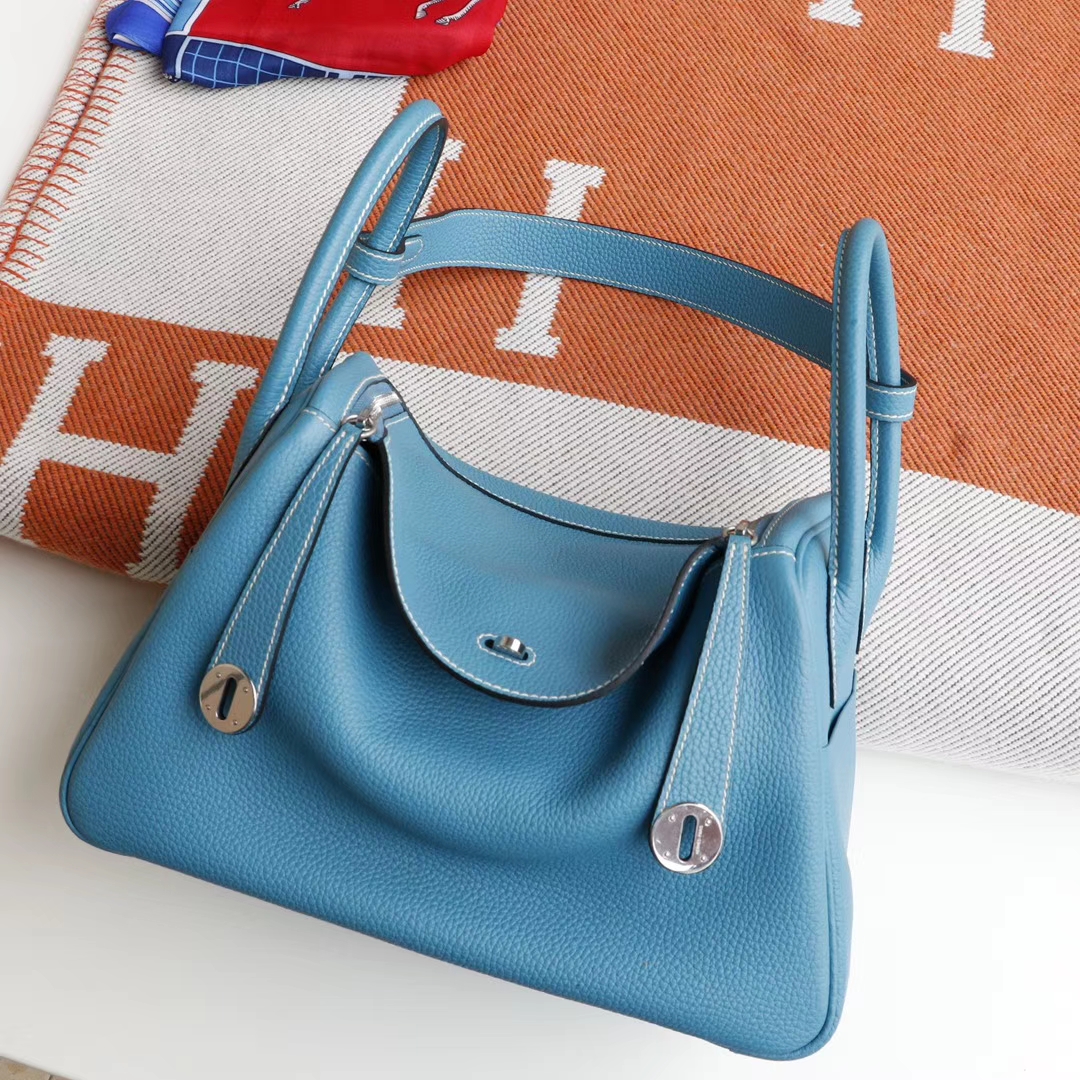 HERMES 7F孔雀蓝 湖水蓝 Lindy30CM togo皮 H家老师傅纯手缝蜡线 琳迪包