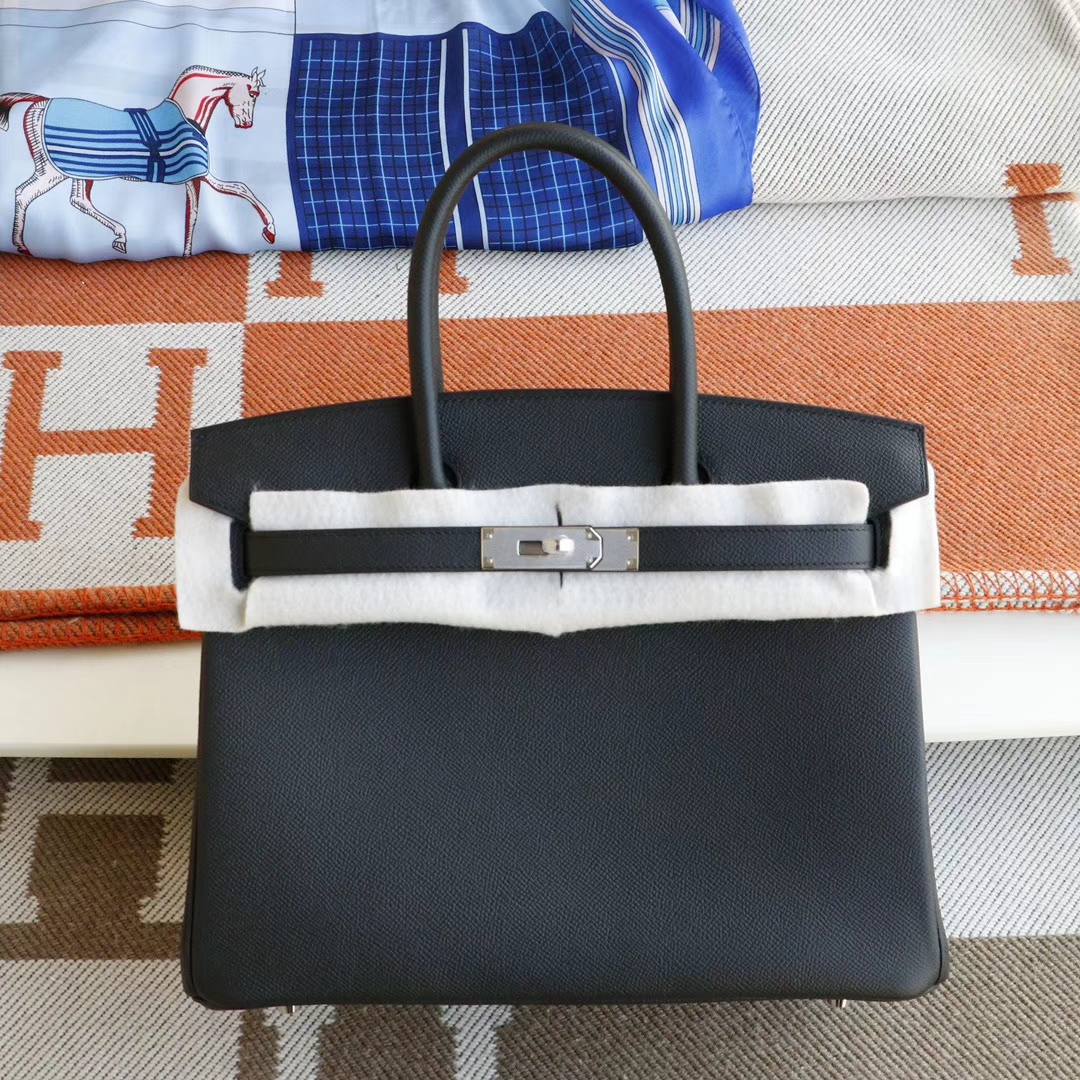 HERMES CC89黑色 银扣 Birkin30CM 法国Epsom小牛皮 纯手缝蜡线缝制工艺