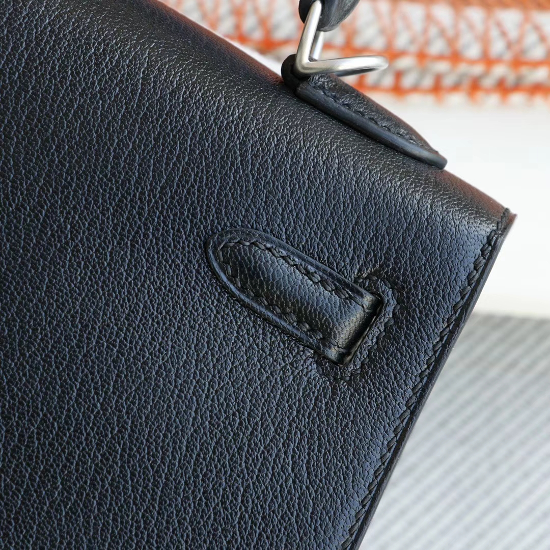 Hermes CC89黑色 磨砂银扣 Kelly25CM 原厂山羊皮 凯丽凯莉包 纯手缝蜡线缝制