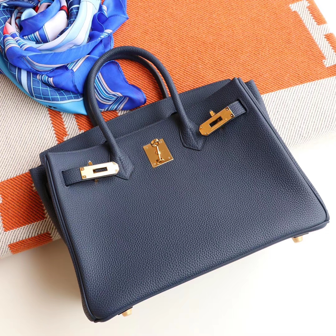 HERMES 沉重冷静大方 2Z午夜蓝 铂金包 birkin30cm 法国togo小牛皮 金扣