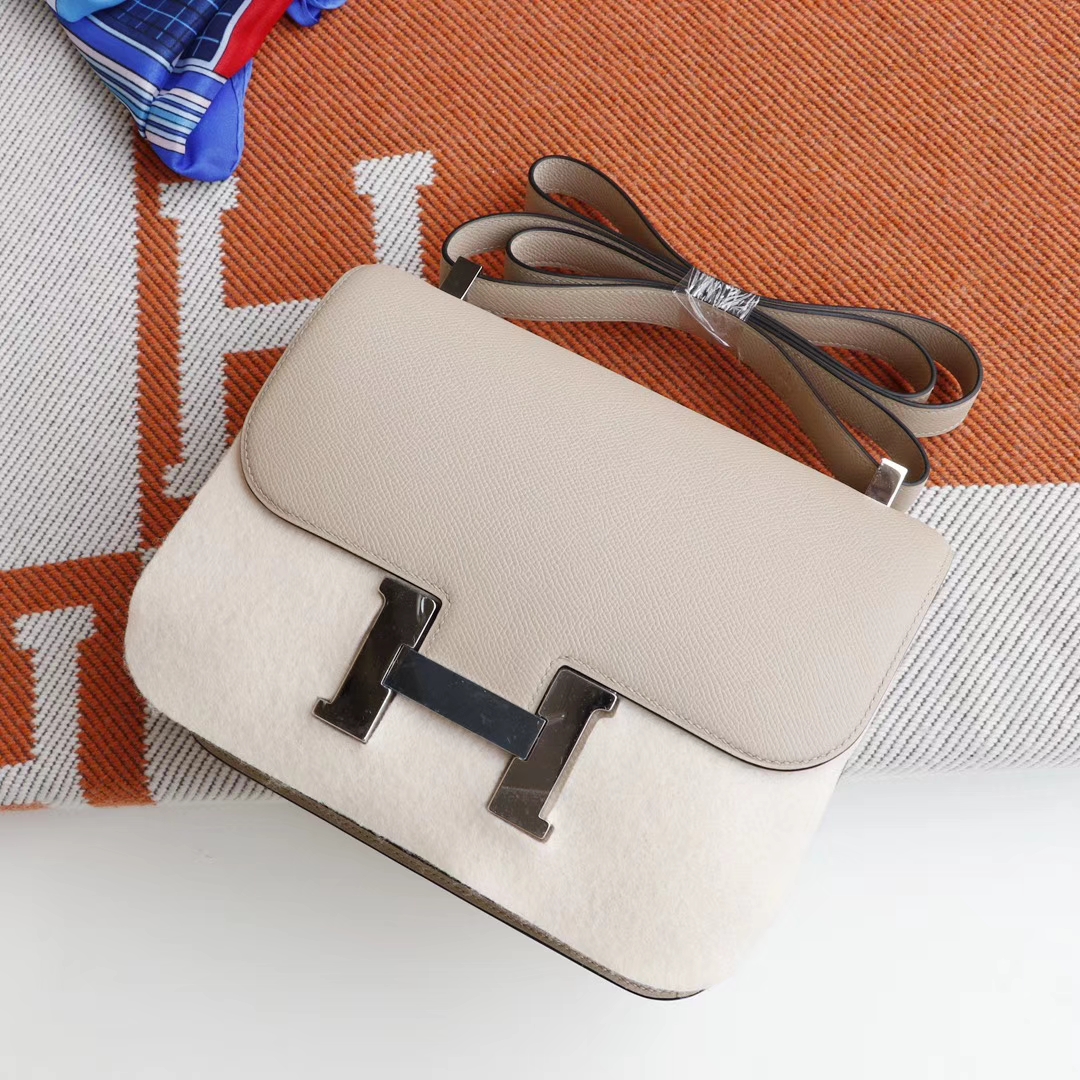HERMES Ck81斑鸠灰 Constance24CM 空姐包 原厂Epsom皮 银扣 纯手工手缝工艺制作
