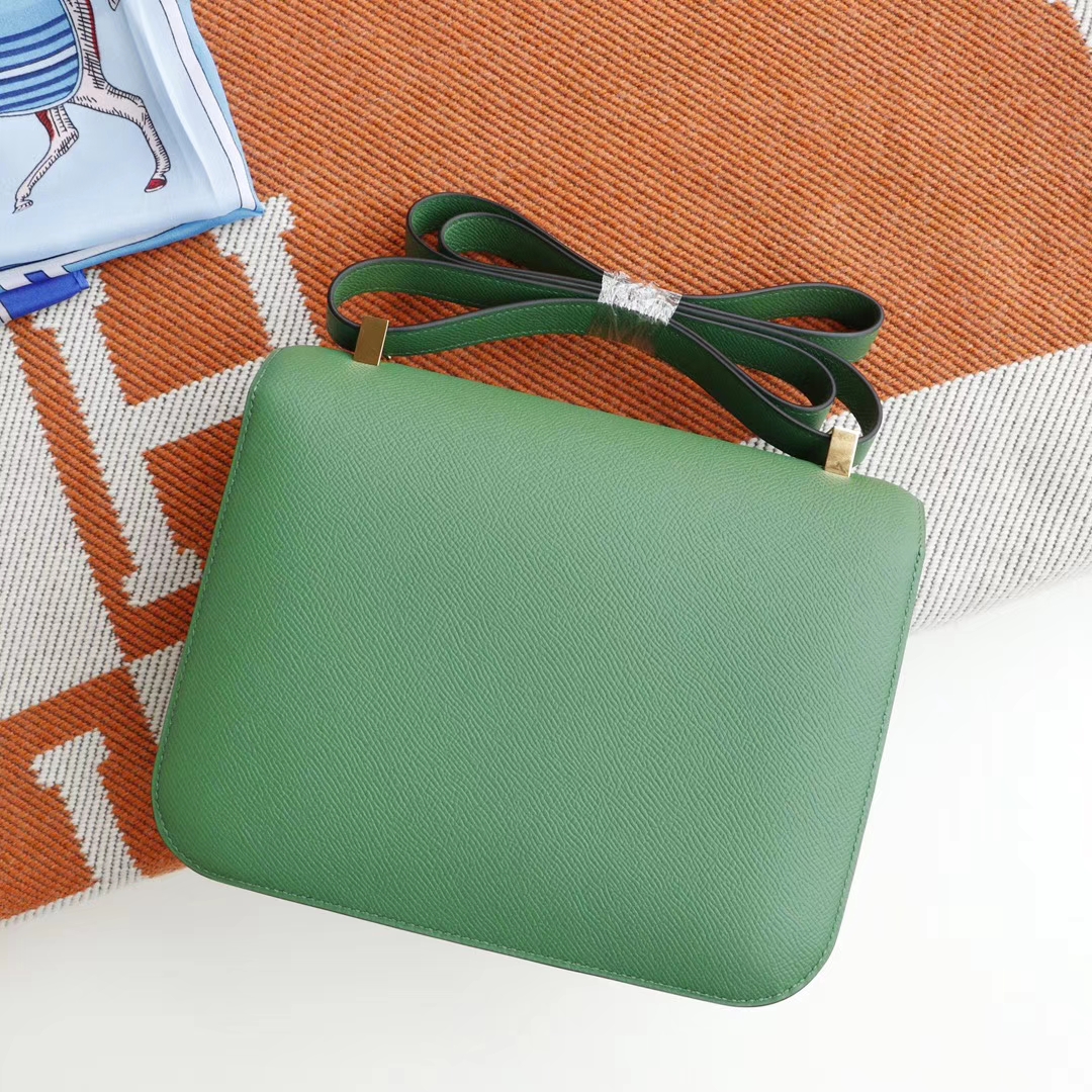 HERMES 1K竹子绿 Constance24CM 空姐包 原厂Epsom皮 银扣 纯手工手缝工艺制作
