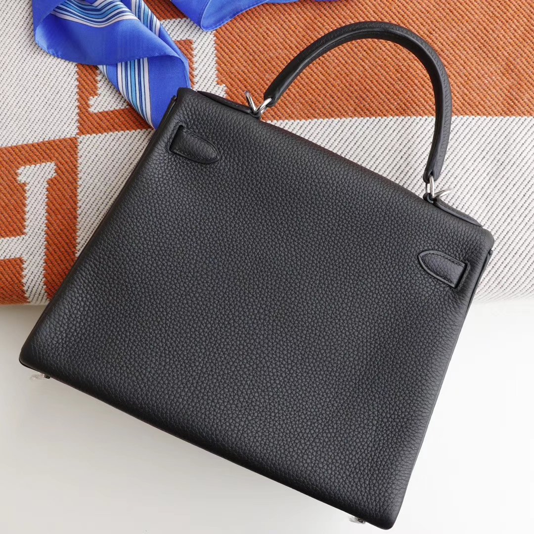 H家 CC89黑色 kelly28CM 法国Togo皮 全手缝银扣实拍  黑色超人气百搭色