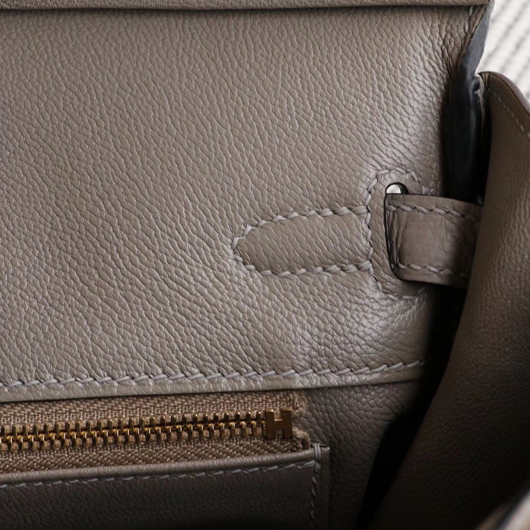 HERMES M8沥青灰 Birkin25CM 原厂togo皮 纯手缝蜡线缝制 铂金包；H家的老师傅工艺真是不一般强