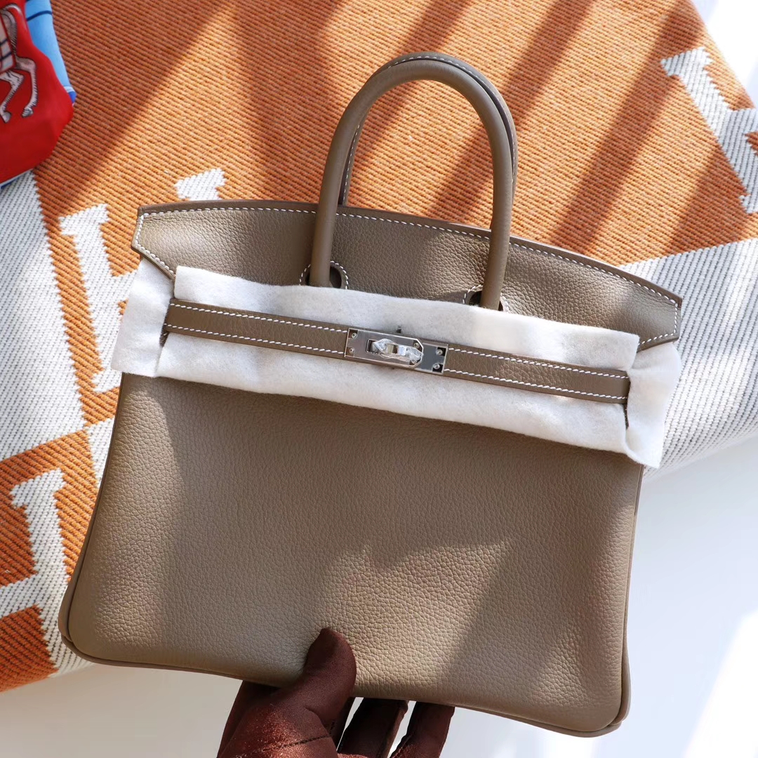 HERMES Birkin25CM Ck18大象灰 铂金包 法国Togo皮 老师傅全手缝 银扣