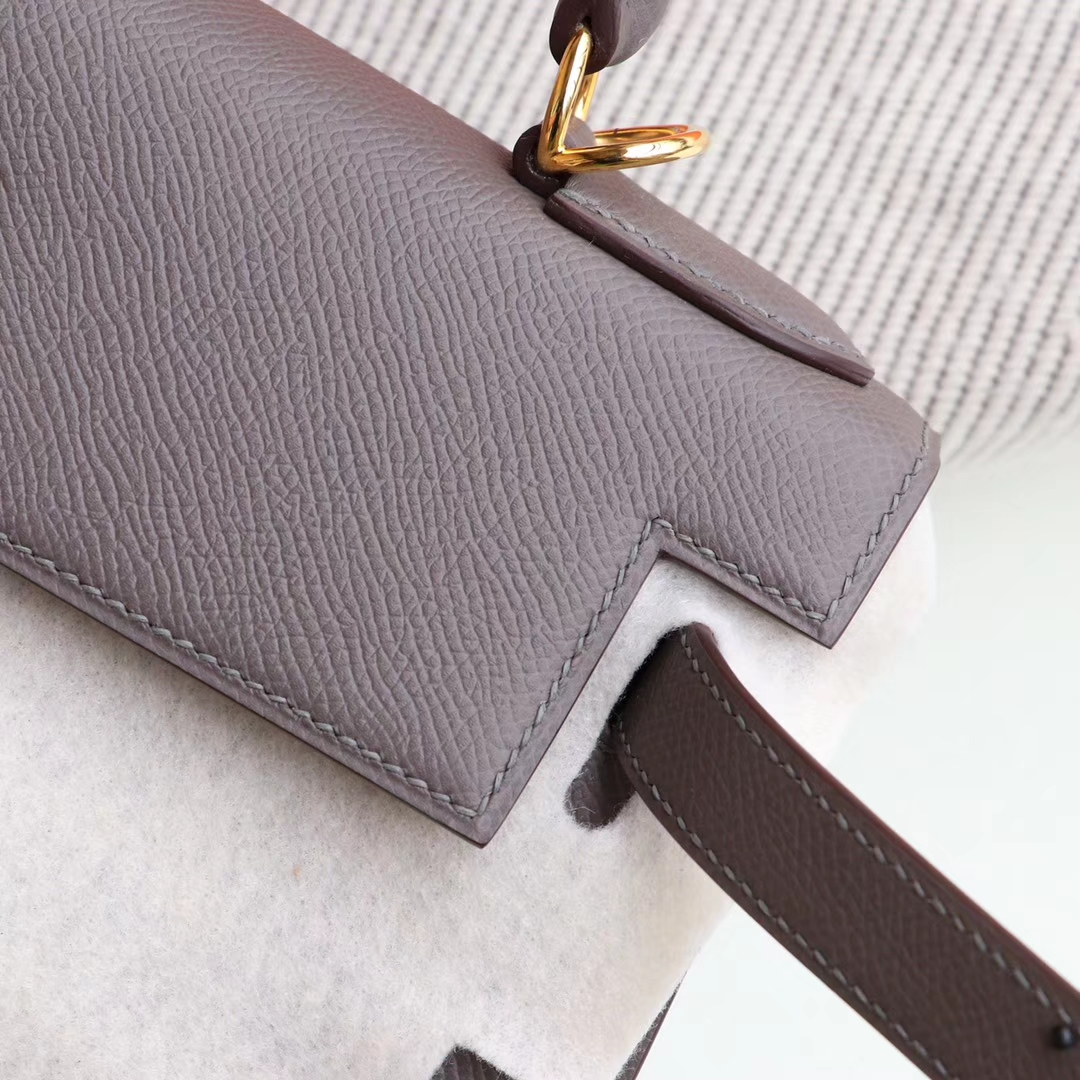 HERMES 8F锡器灰 Kelly28CM 原厂Epsom皮 凯丽凯莉包 纯手缝蜡线缝制工艺
