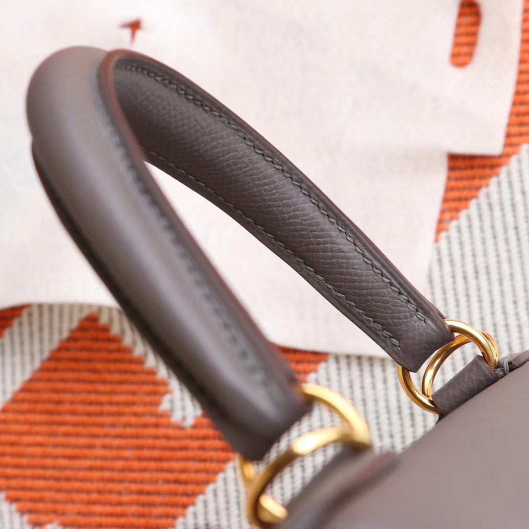 HERMES 8F锡器灰 Kelly28CM 原厂Epsom皮 凯丽凯莉包 纯手缝蜡线缝制工艺