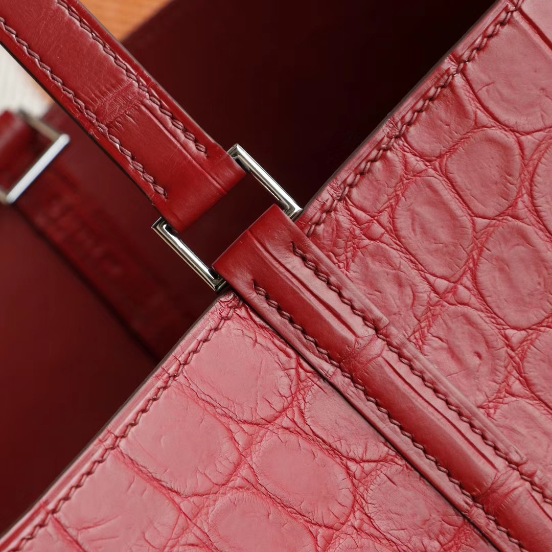 HERMES B5宝石红 银扣 Picotin Lock 菜篮子22CM 雾面鳄鱼俩点 纯手缝手工缝制工艺