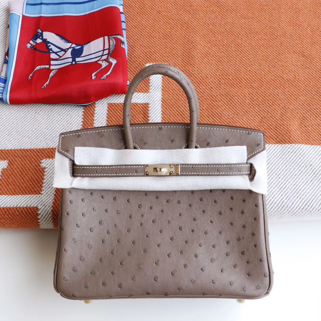 HERMES Birkin25CM Ck18大象灰 南非Kk鸵鸟皮 老师傅全手缝 金扣