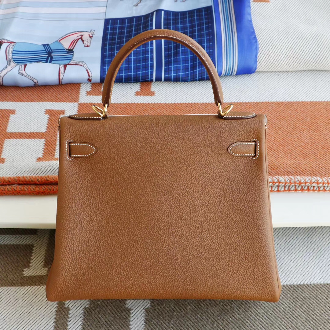Hermes CK37金棕 内缝 金扣 Kelly28CM 原厂Togo皮 凯丽凯莉包 纯手缝蜡线缝制