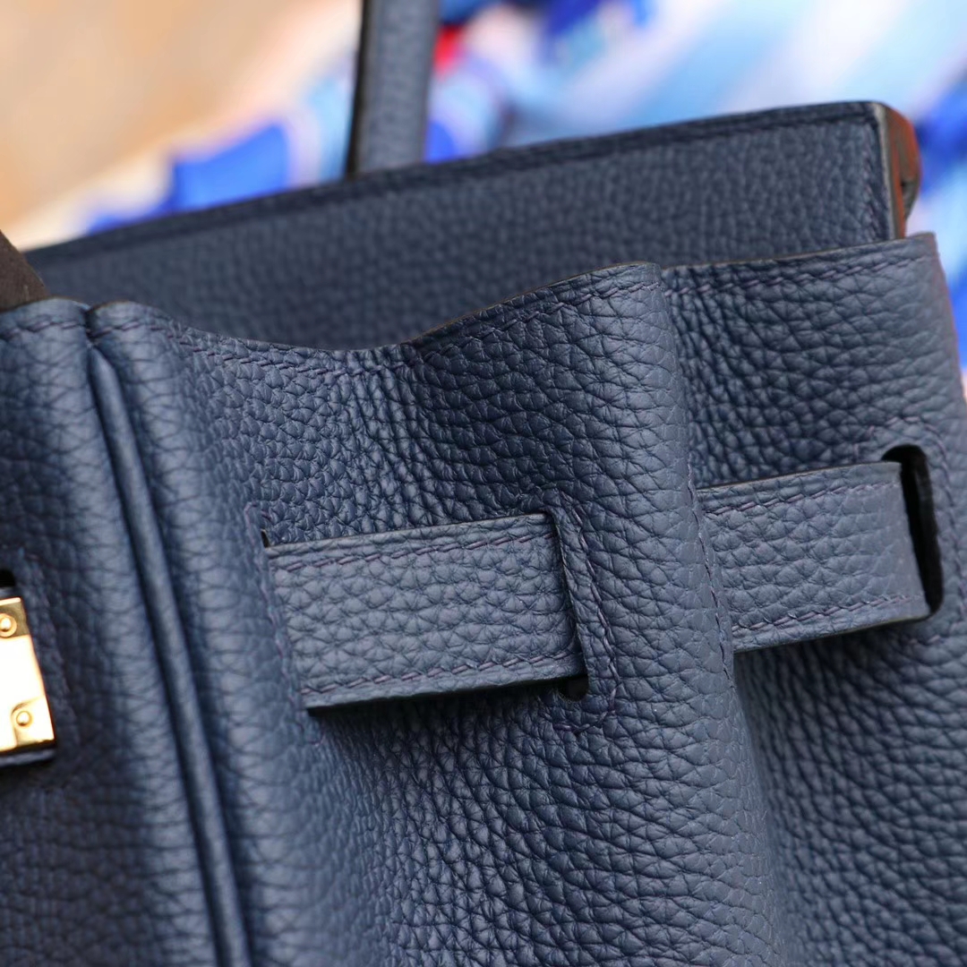 HERMES 沉重冷静大方 2Z午夜蓝 铂金包 birkin30cm 法国togo小牛皮 金扣