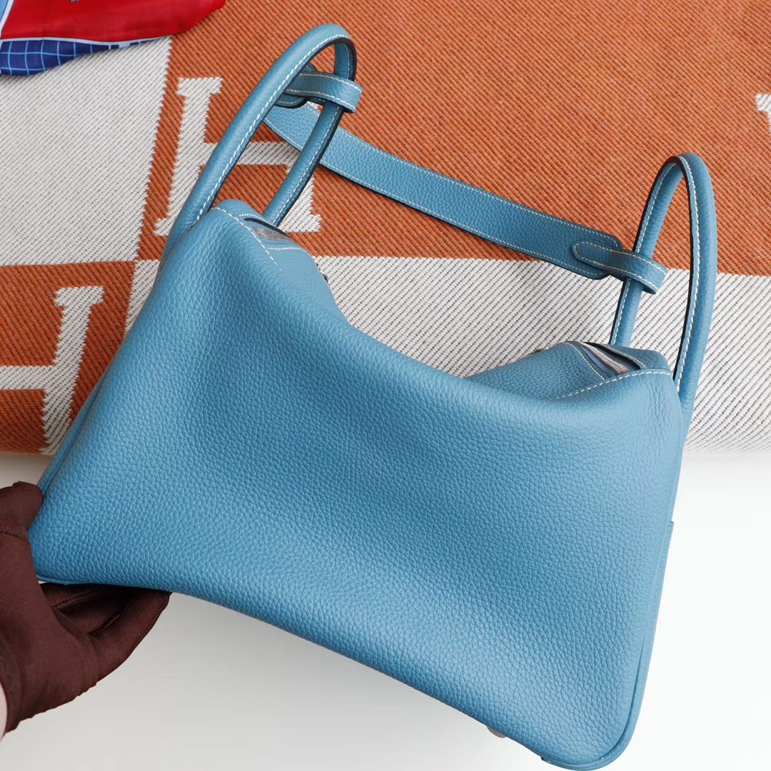 HERMES 7F孔雀蓝 湖水蓝 Lindy30CM togo皮 H家老师傅纯手缝蜡线 琳迪包