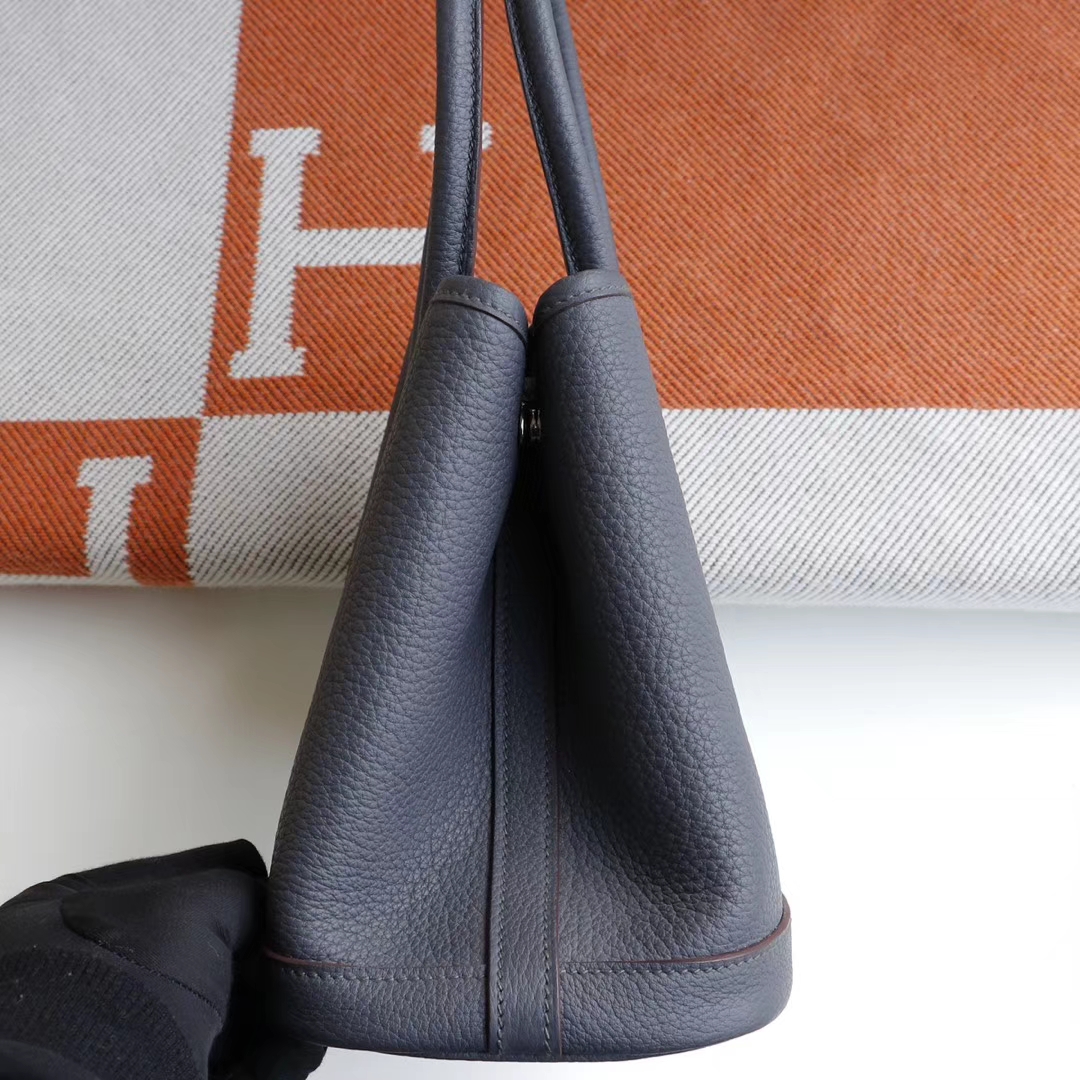 HERMES garden Party花园包30CM 专柜御用Nagonda皮 2Z午夜蓝 Hermes爱马仕家老师傅纯手缝工艺