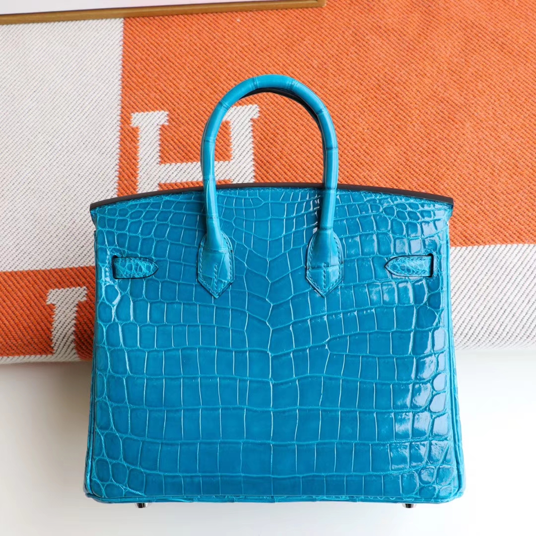 HERMES i7琉璃蓝 最顶级的Birkin25cm 亮面鳄鱼 银扣 铂金包