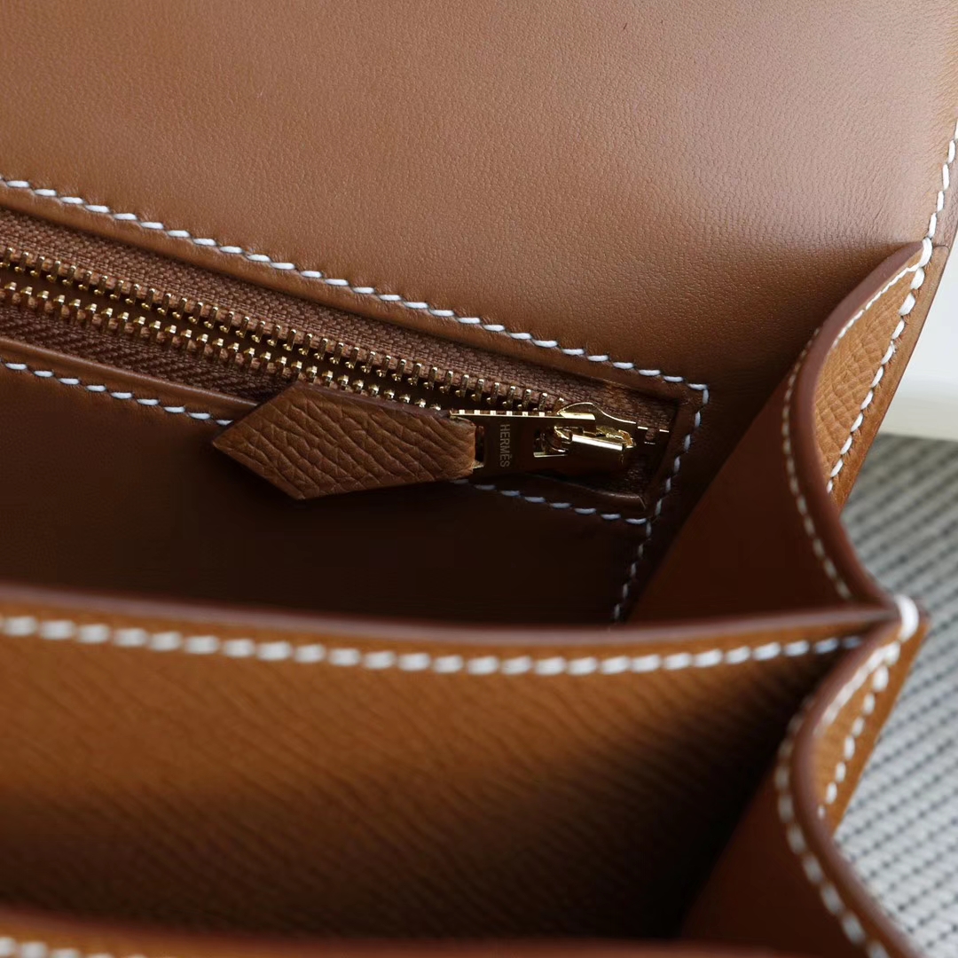 HERMES CK37金棕 金扣 Constance24CM 空姐包 原厂Epsom皮 纯手工手缝工艺制作