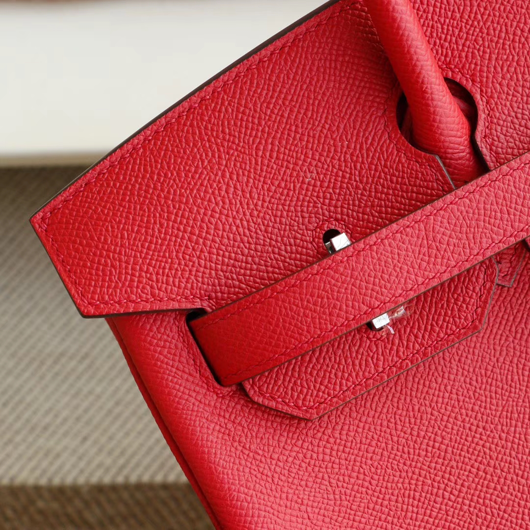 HERMES Q5国旗红 银扣 Birkin30CM 法国Epsom小牛皮 纯手缝蜡线缝制工艺