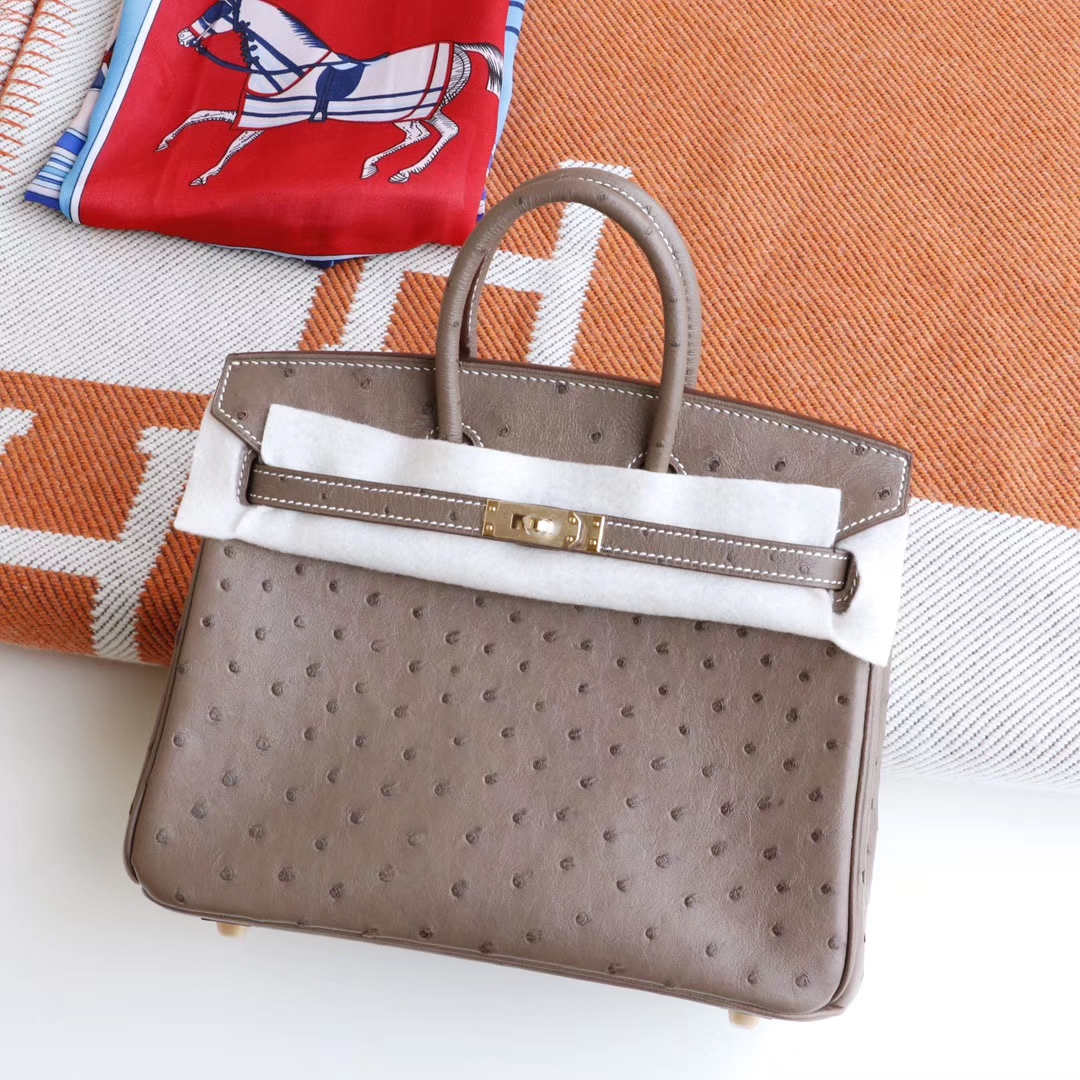 HERMES Birkin25CM Ck18大象灰 南非Kk鸵鸟皮 老师傅全手缝 金扣