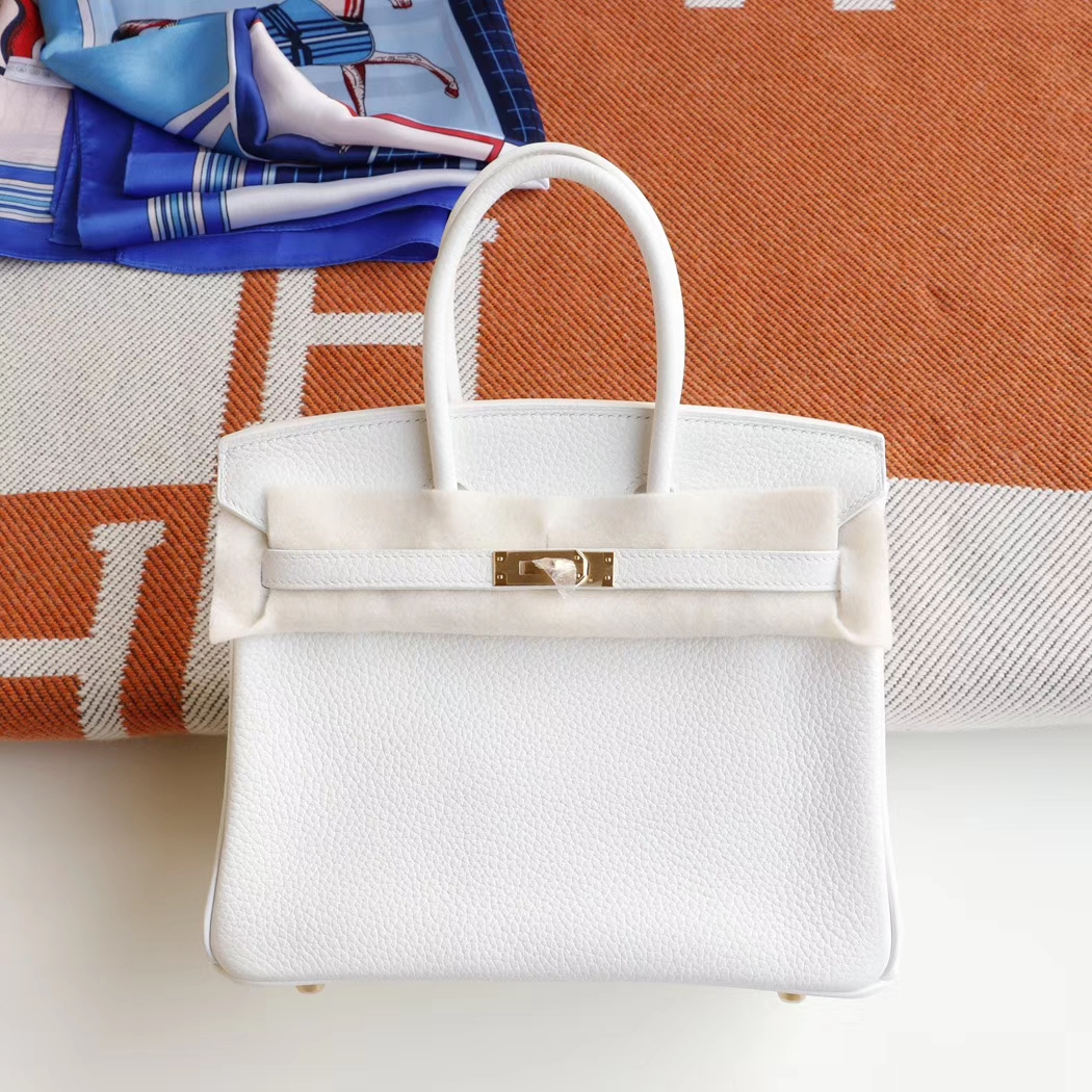 HERMES Birkin25CM 01纯白色 铂金包法国Togo皮 老师傅全手缝 金扣