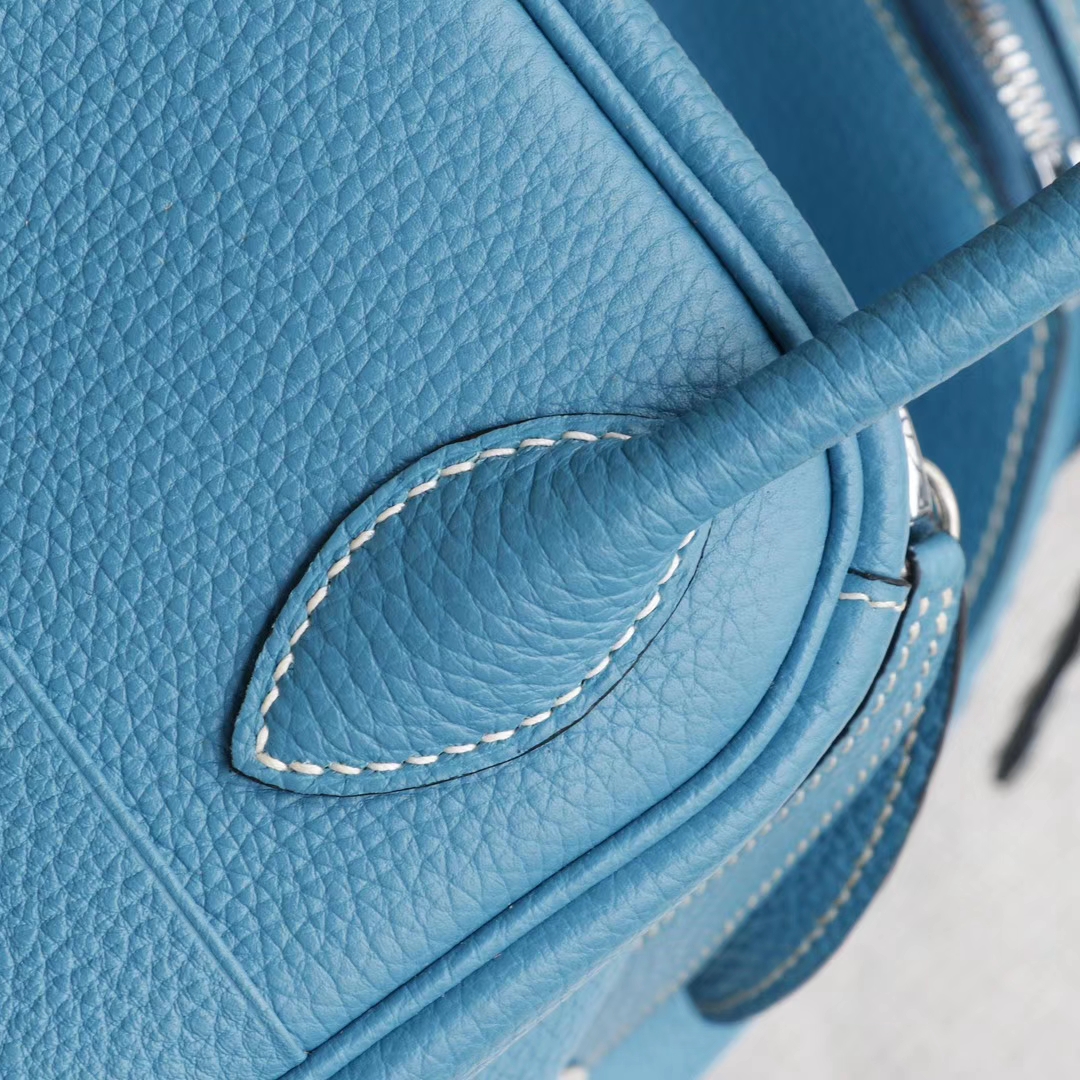 HERMES 7F孔雀蓝 湖水蓝 Lindy30CM togo皮 H家老师傅纯手缝蜡线 琳迪包