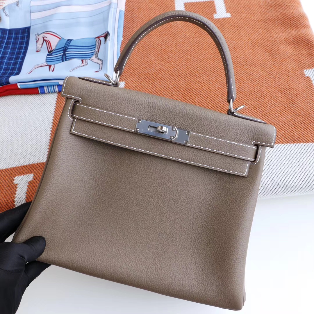 HERMES Ck18大象灰 Kelly28cm 原厂togo皮 金扣 内缝 凯莉包 老师傅纯手工制作