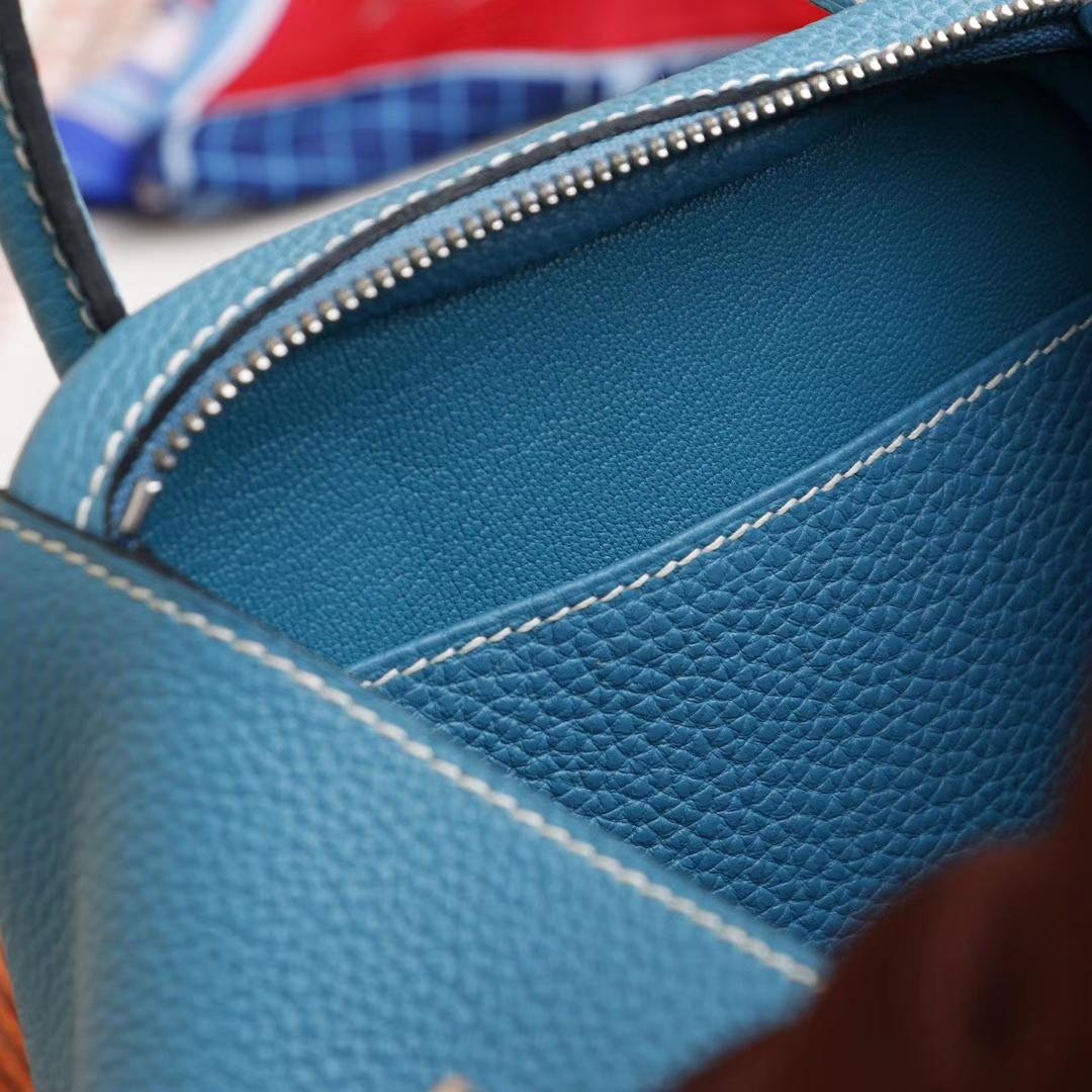HERMES 7F孔雀蓝 湖水蓝 Lindy30CM togo皮 H家老师傅纯手缝蜡线 琳迪包