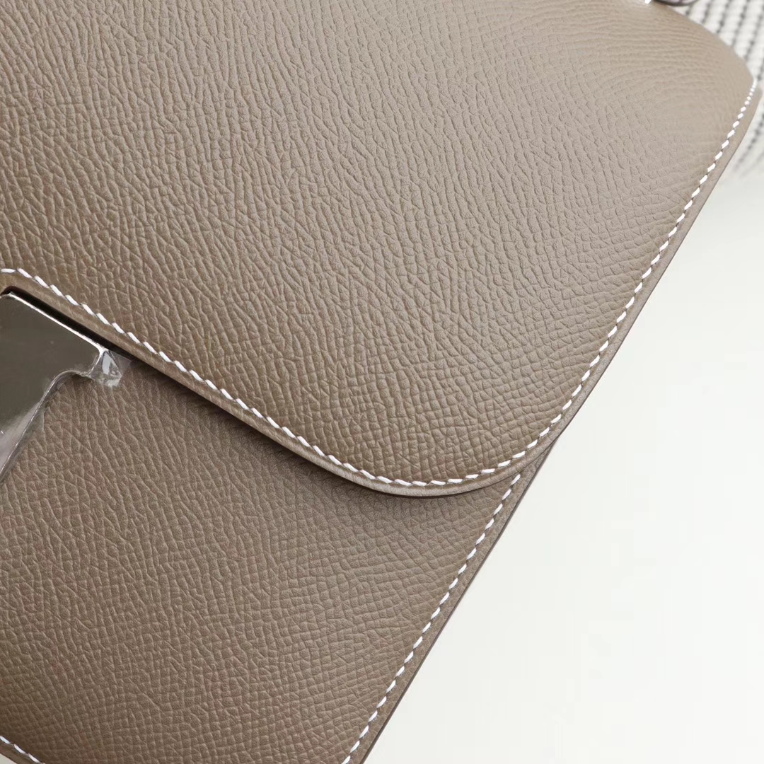HERMES Ck18大象灰 Constance24CM 空姐包 原厂Epsom皮 银扣 纯手工手缝工艺制作
