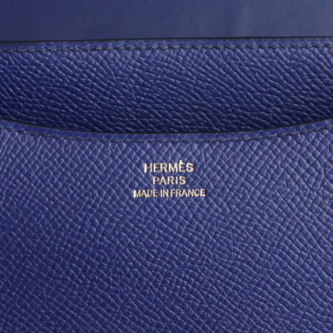 HERMES 新色M3水墨蓝 金扣 Constance19CM 空姐包 原厂Epsom皮 纯手工手缝工艺制作！