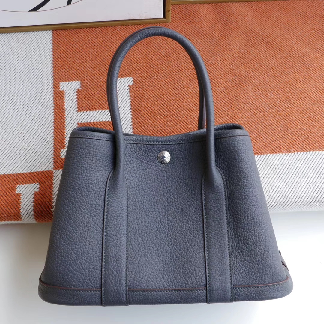 HERMES garden Party花园包30CM 专柜御用Nagonda皮 2Z午夜蓝 Hermes爱马仕家老师傅纯手缝工艺