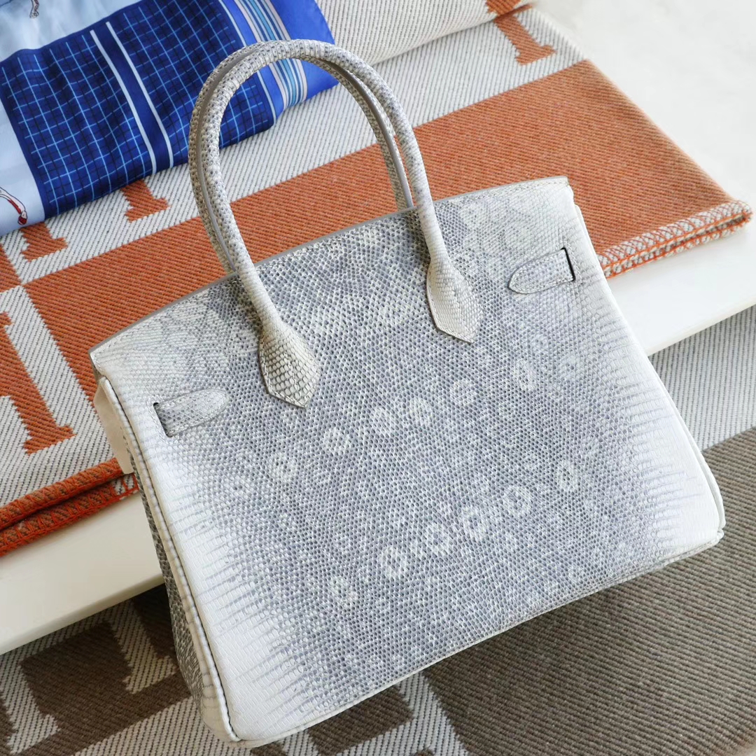 HERMES 喜马拉雅蜥蜴皮 银扣 Birkin30CM 铂金包 老师傅手工缝制工艺技术