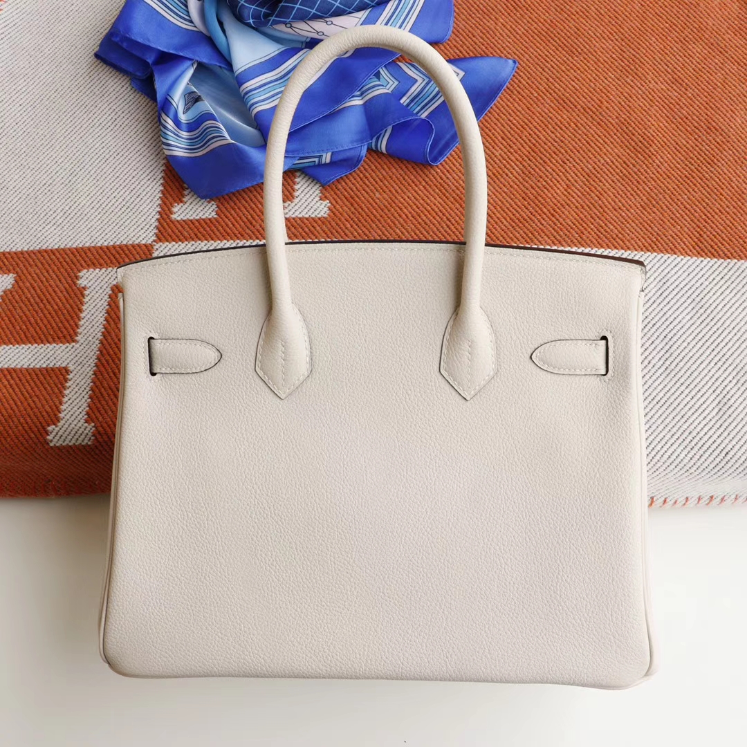 爱马仕 竖条款 CC10奶昔白拼火焰橙 Birkin30CM 原厂togo皮 纯手缝蜡线缝制 铂金包