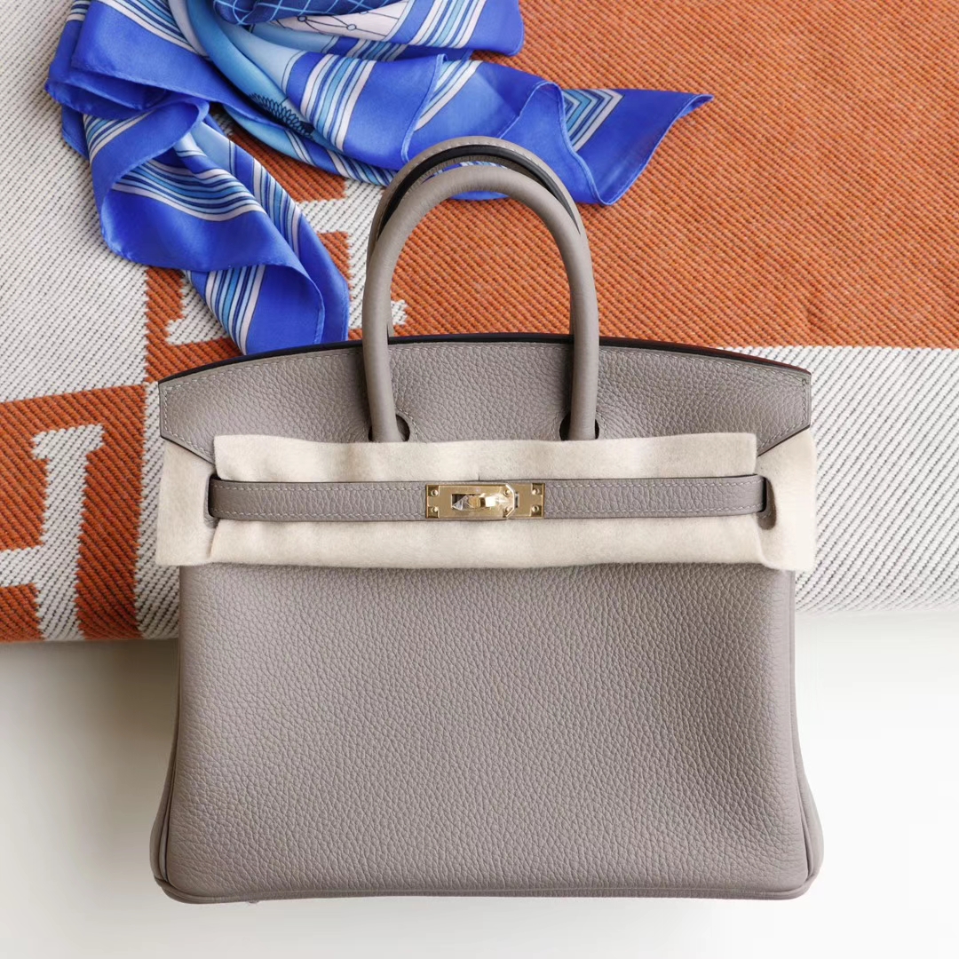 HERMES M8沥青灰 Birkin25CM 原厂togo皮 纯手缝蜡线缝制 铂金包；H家的老师傅工艺真是不一般强