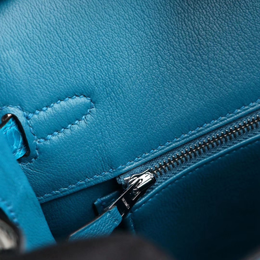 HERMES i7琉璃蓝 最顶级的Birkin25cm 亮面鳄鱼 银扣 铂金包