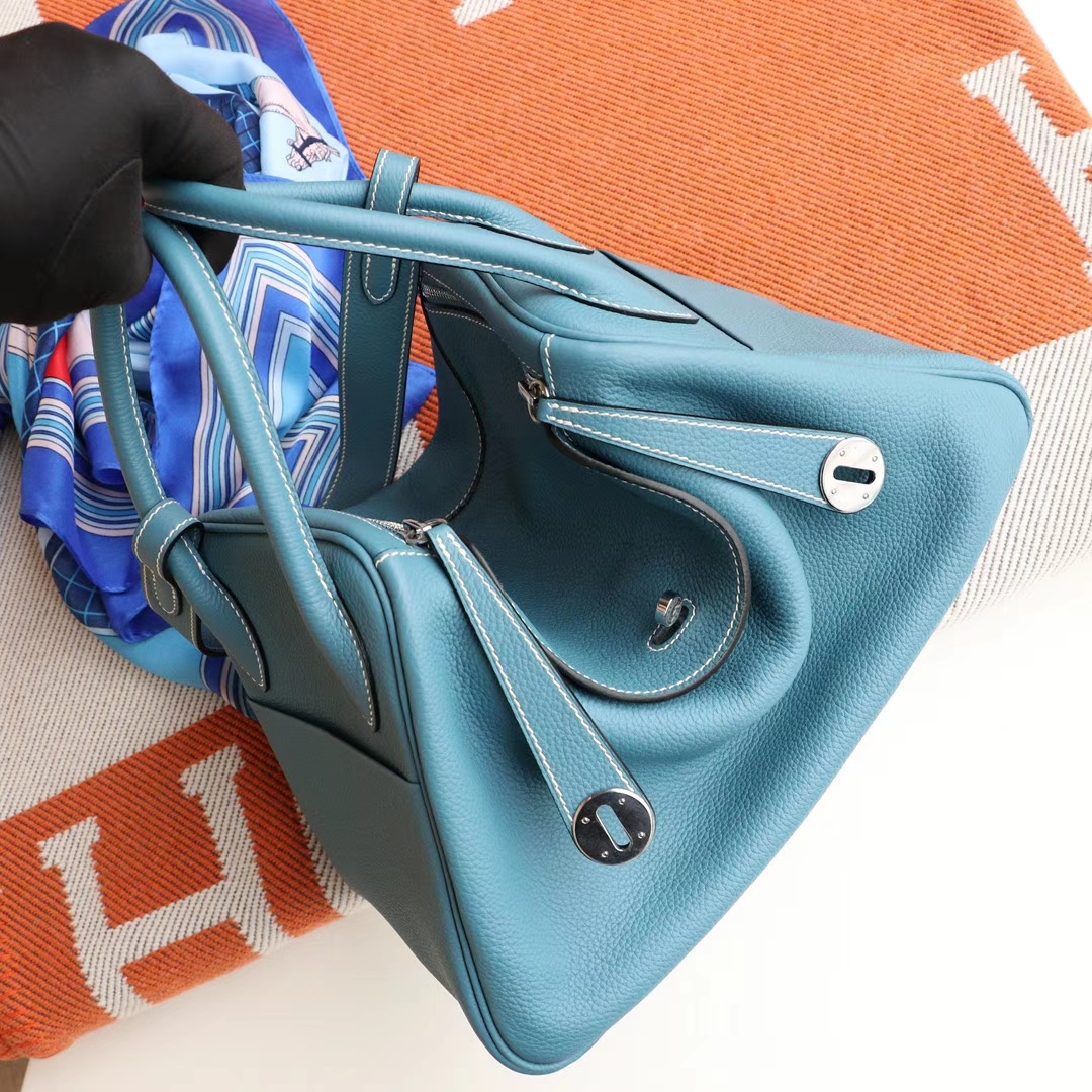 HERMES CK57 牛仔蓝 好看百搭又显白 Lindy30CM togo皮 H家老师傅纯手缝蜡线 琳迪包