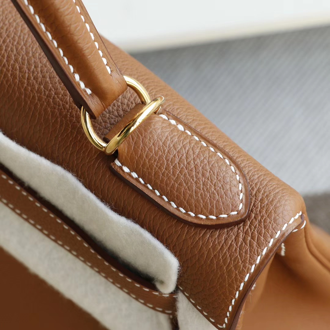 Hermes CK37金棕 内缝 金扣 Kelly28CM 原厂Togo皮 凯丽凯莉包 纯手缝蜡线缝制