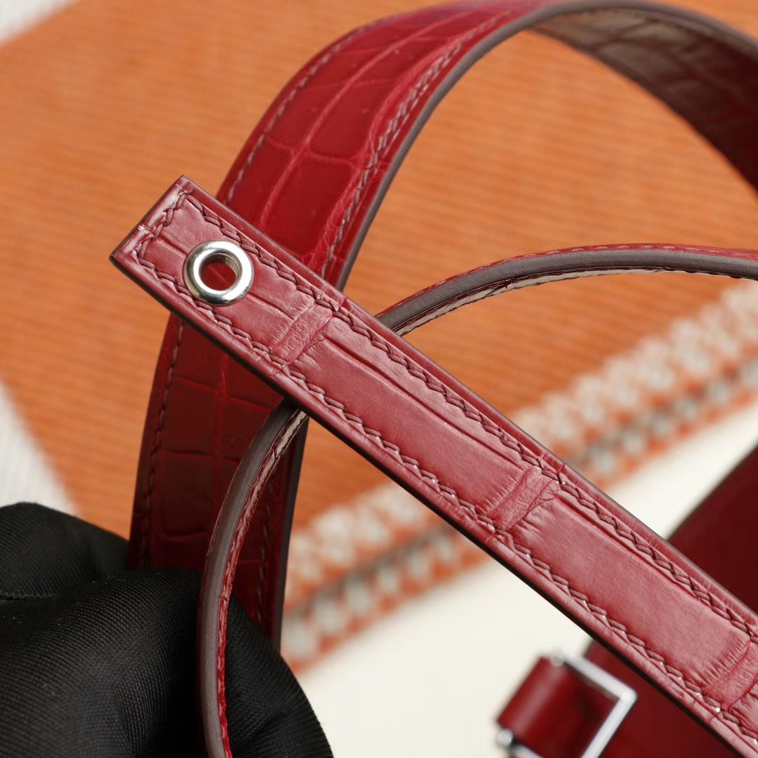 HERMES B5宝石红 银扣 Picotin Lock 菜篮子22CM 雾面鳄鱼俩点 纯手缝手工缝制工艺