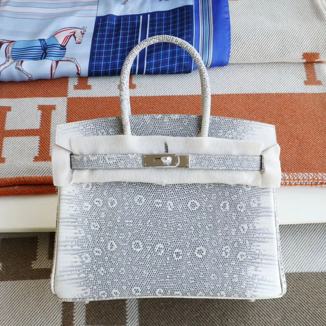HERMES 喜马拉雅蜥蜴皮 银扣 Birkin30CM 铂金包 老师傅手工缝制工艺技术
