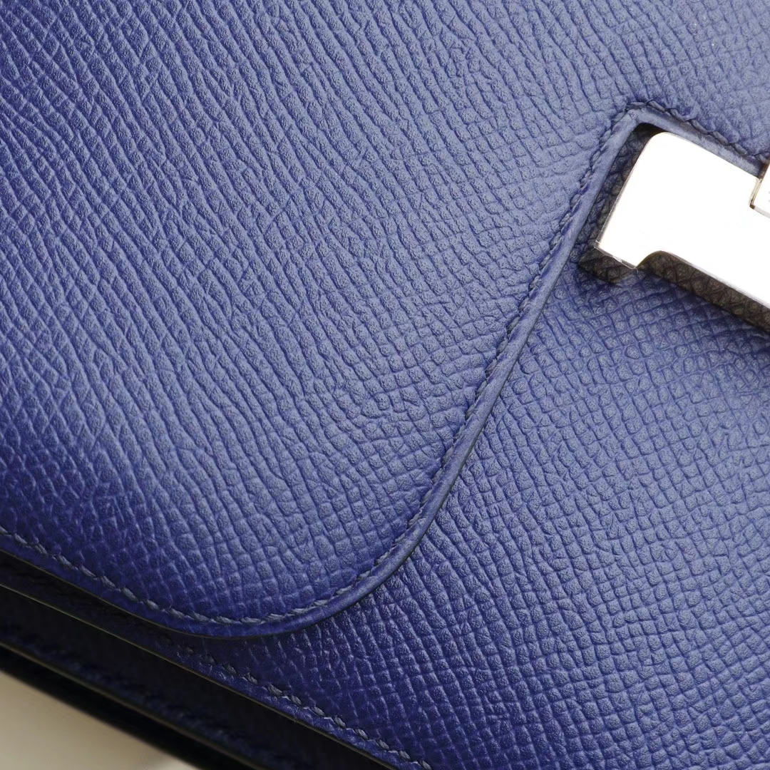 HERMES 新色M3水墨蓝 金扣 Constance19CM 空姐包 原厂Epsom皮 纯手工手缝工艺制作！