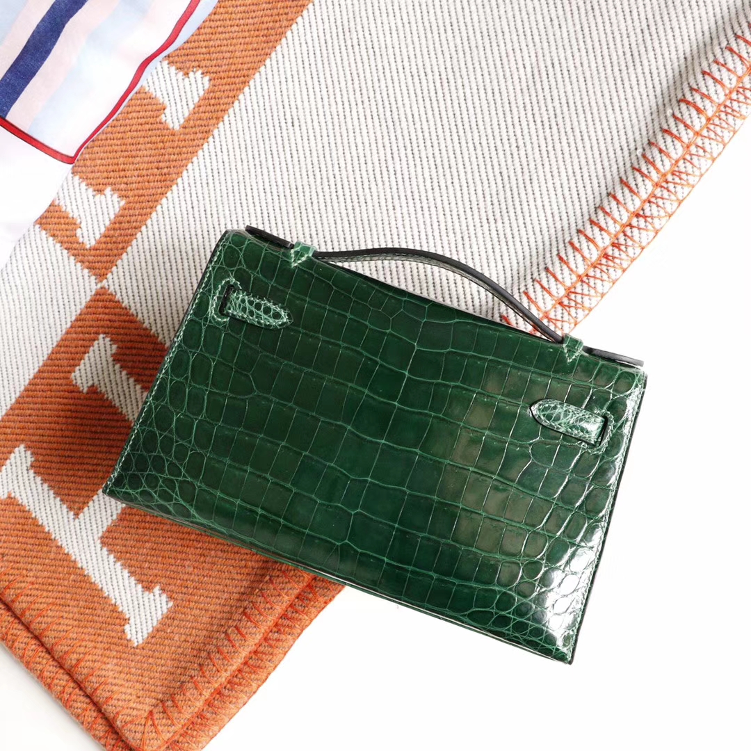 HERMES 爱马仕hermes mini kelly pochette一代 美洲鳄鱼 6Q祖母绿 刻口