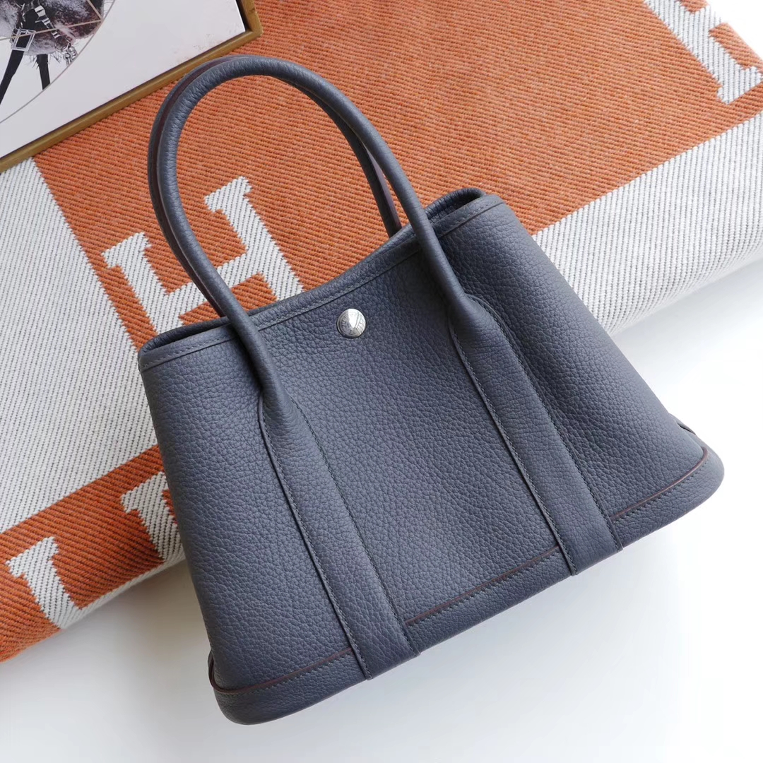 HERMES garden Party花园包30CM 专柜御用Nagonda皮 2Z午夜蓝 Hermes爱马仕家老师傅纯手缝工艺