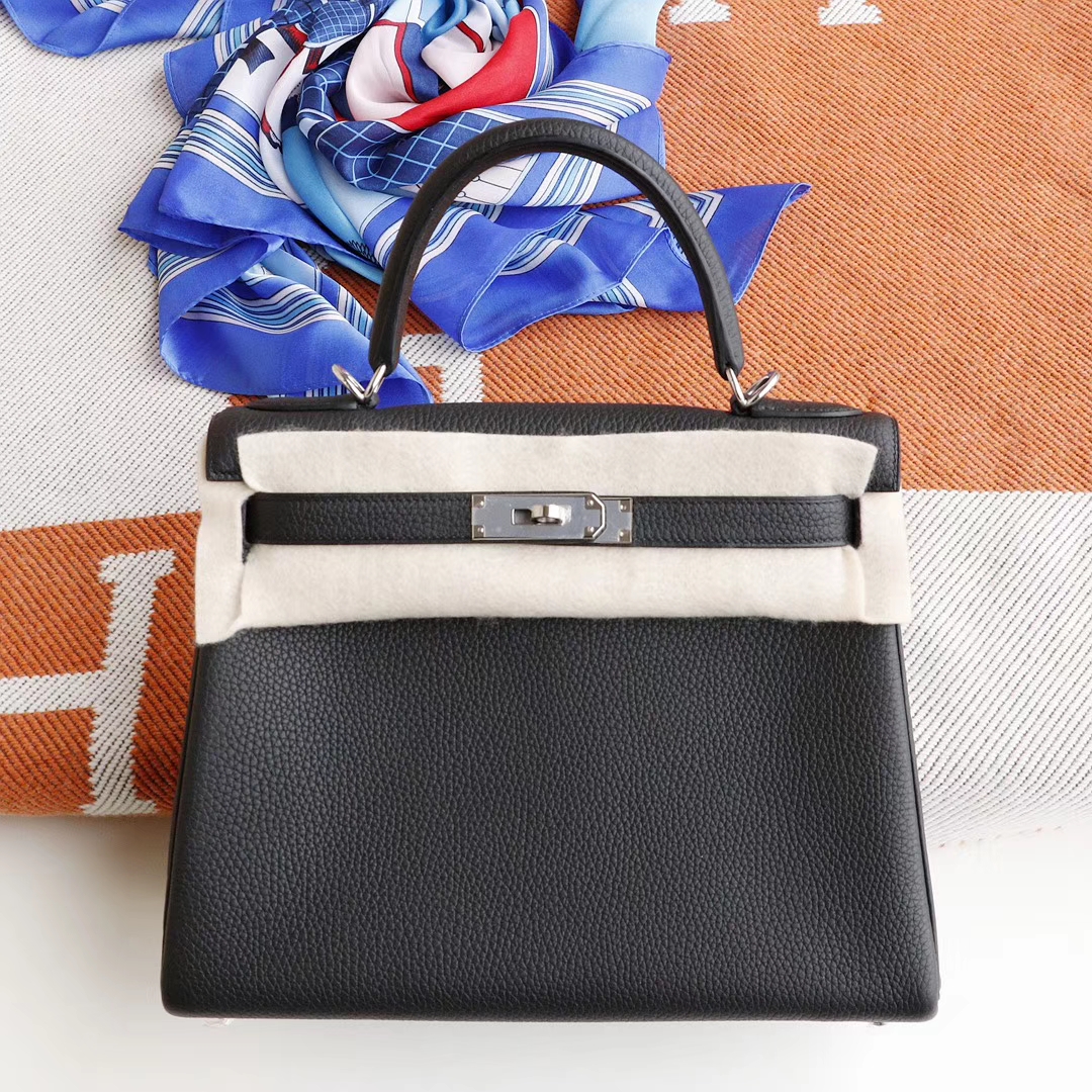 H家 CC89黑色 kelly28CM 法国Togo皮 全手缝银扣实拍  黑色超人气百搭色