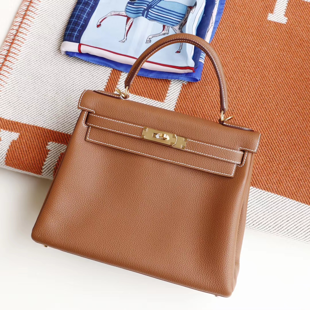HERMES 超人气百搭款 CK37金棕 凯利包Kelly28CM 原厂Togo皮 金扣 外缝