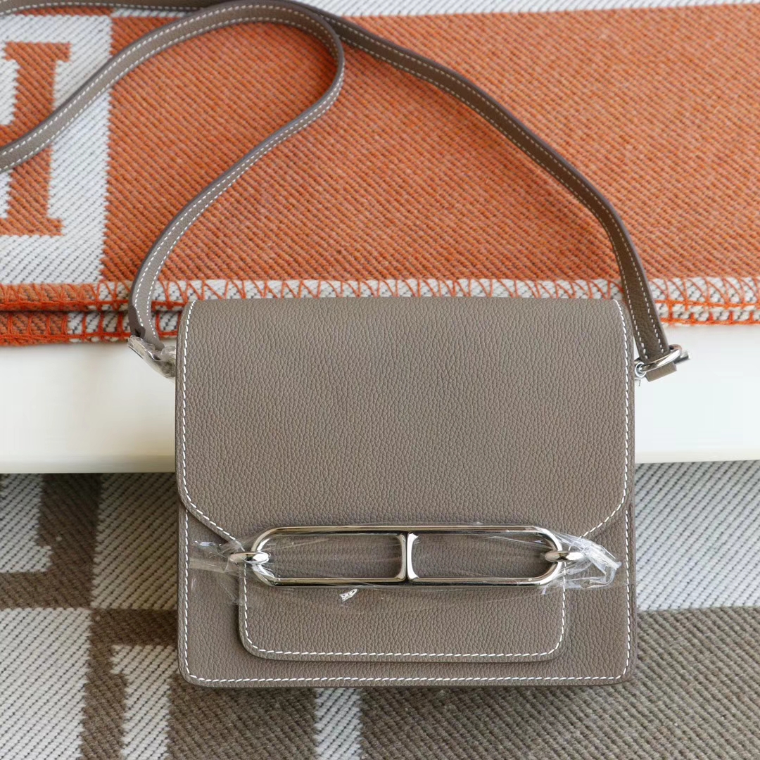 HERMES 爱马仕 CK18大象灰 银扣 Roulis19CM 猪鼻子包 原厂Togo皮 顶级纯手缝工艺缝制