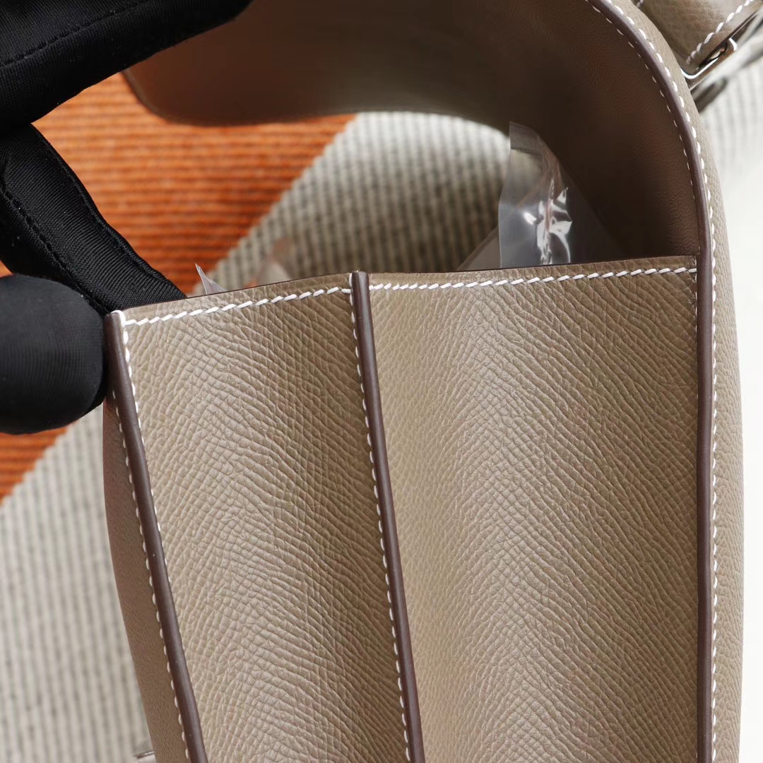 HERMES Ck18大象灰 Constance24CM 空姐包 原厂Epsom皮 银扣 纯手工手缝工艺制作