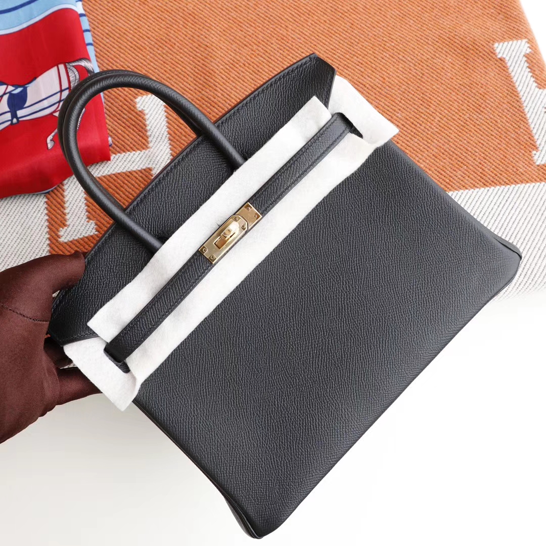 HERMES Birkin25CM CC89黑色 铂金包法国Epsom皮 老师傅全手缝 金扣