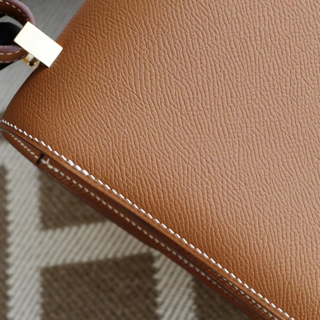 HERMES CK37金棕 金扣 Constance24CM 空姐包 原厂Epsom皮 纯手工手缝工艺制作