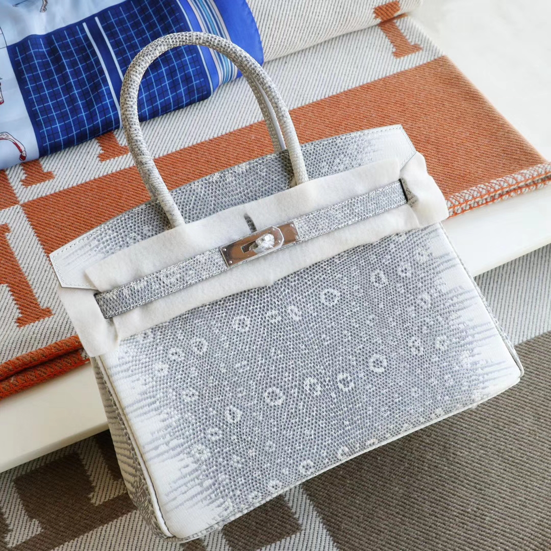 HERMES 喜马拉雅蜥蜴皮 银扣 Birkin30CM 铂金包 老师傅手工缝制工艺技术