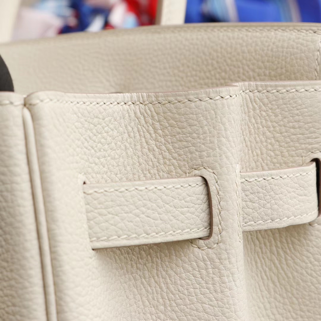 HERMES CC10 奶昔白 铂金包 birkin30cm 法国togo小牛皮 银扣